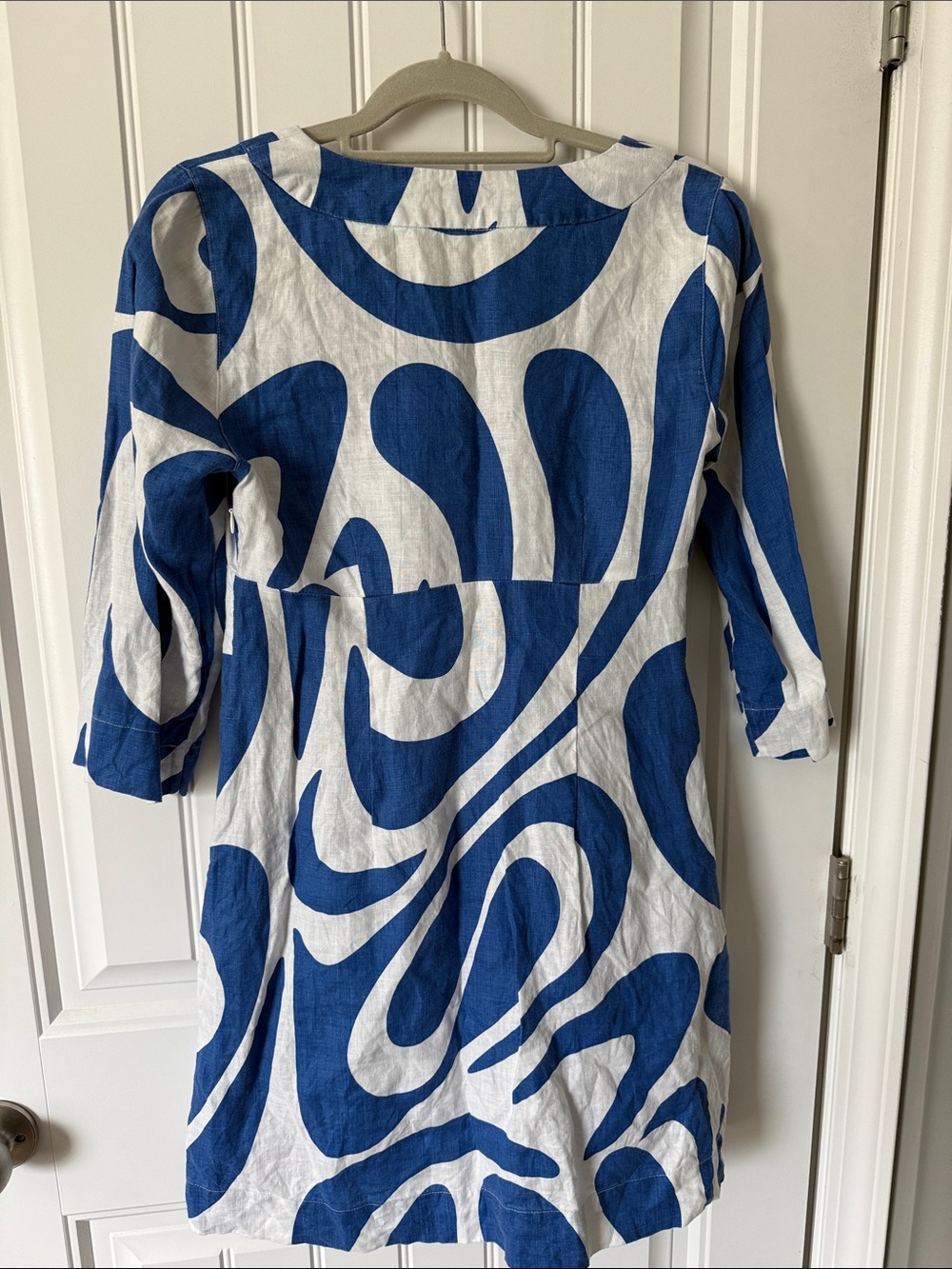 Boden - Blue & White Swirl Print Linen Dress - Size 6R